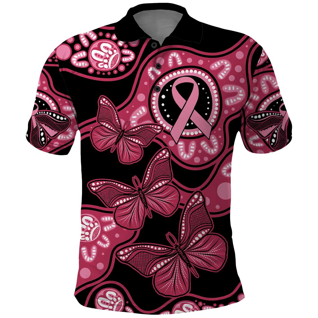 Australia Indigenous Polo Shirt Breast Cancer Black Aboriginal Butterfly - Vibe Hoodie Shop