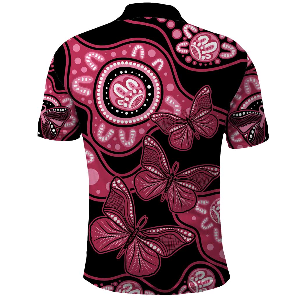 Australia Indigenous Polo Shirt Breast Cancer Black Aboriginal Butterfly - Vibe Hoodie Shop