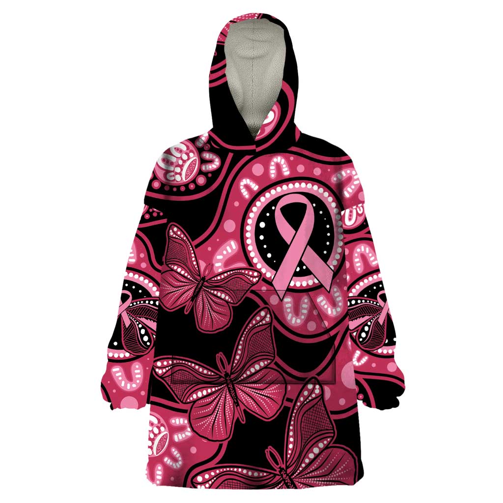 Australia Indigenous Wearable Blanket Hoodie Breast Cancer Black Aboriginal Butterfly - Vibe Hoodie Shop