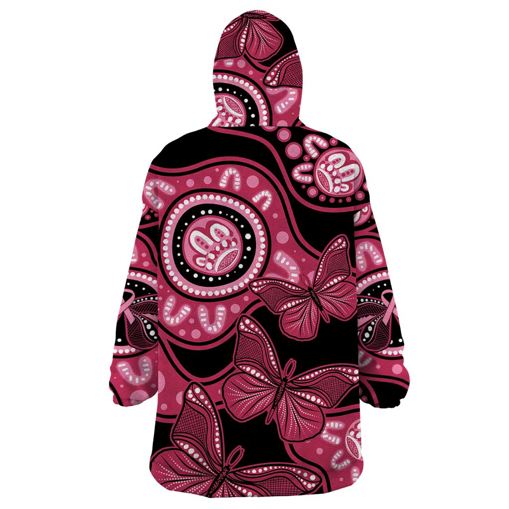 Australia Indigenous Wearable Blanket Hoodie Breast Cancer Black Aboriginal Butterfly - Vibe Hoodie Shop