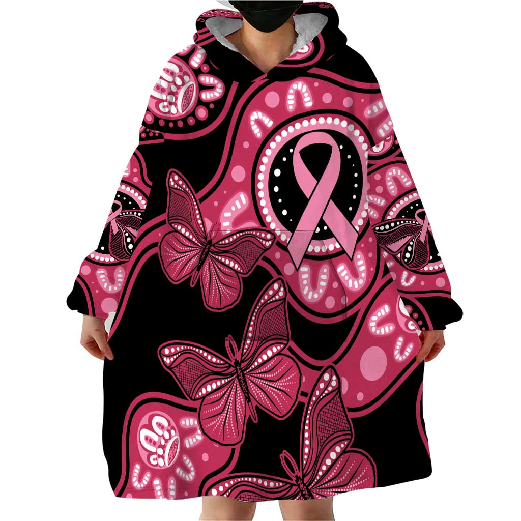 Australia Indigenous Wearable Blanket Hoodie Breast Cancer Black Aboriginal Butterfly - Vibe Hoodie Shop