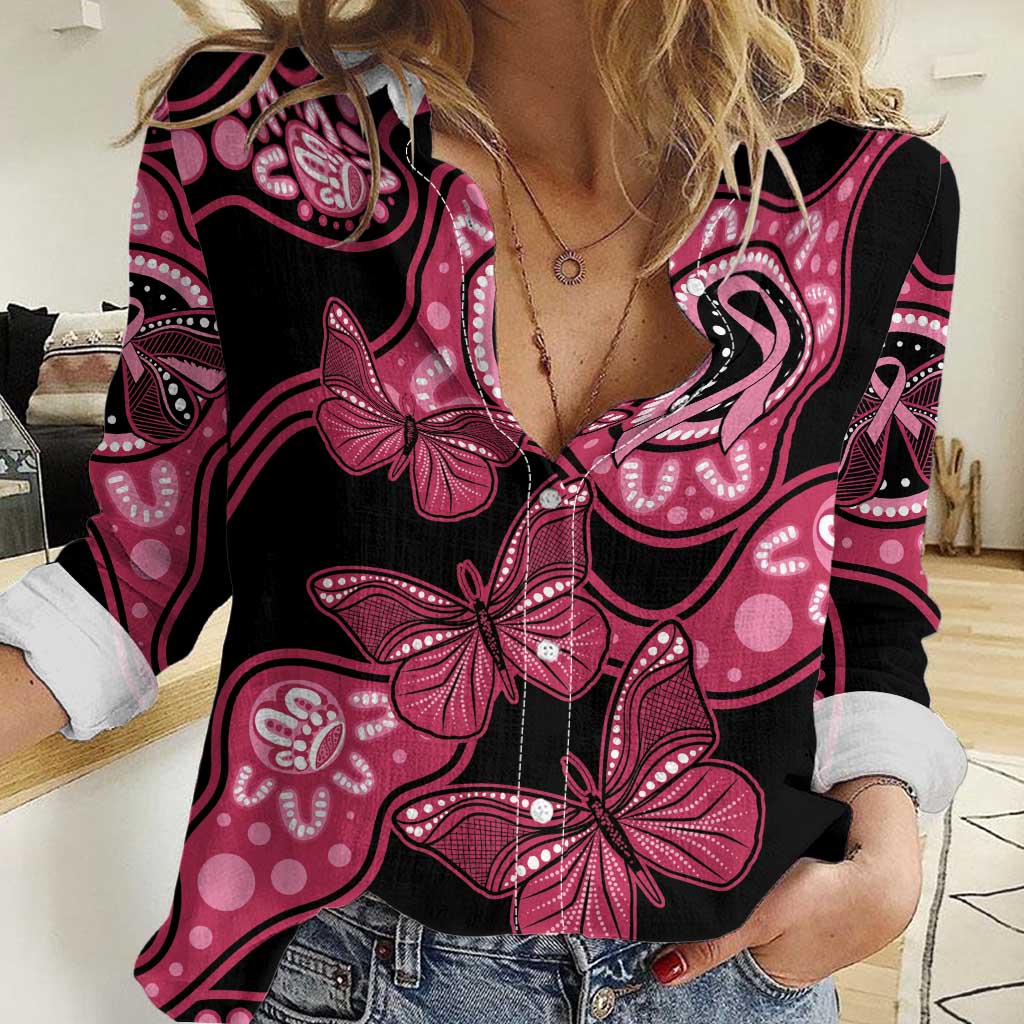 Australia Indigenous Women Casual Shirt Breast Cancer Black Aboriginal Butterfly - Vibe Hoodie Shop