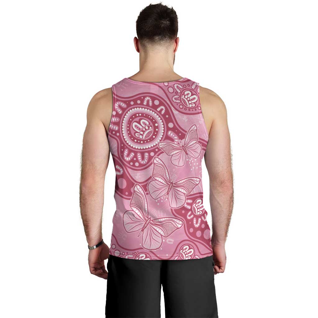 Australia Indigenous Men Tank Top Breast Cancer Pink Aboriginal Butterfly - Vibe Hoodie Shop