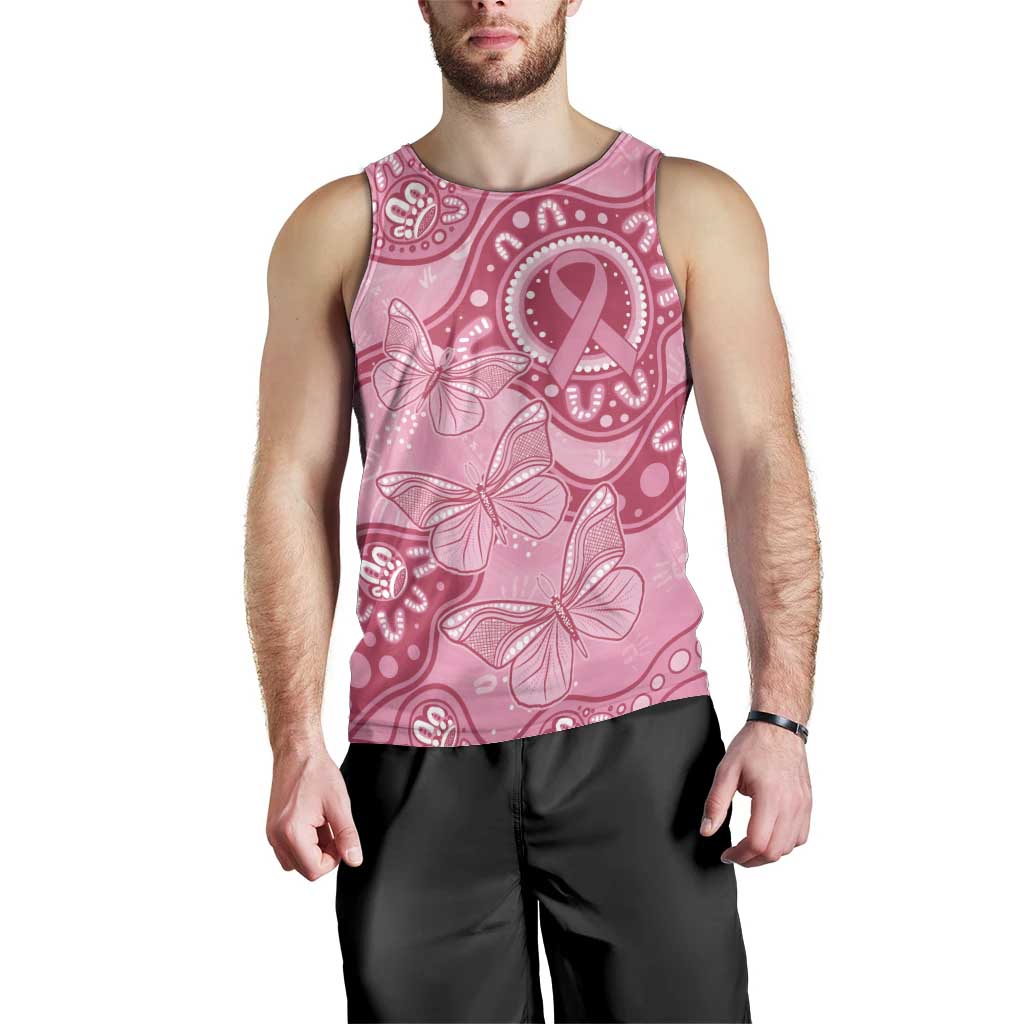 Australia Indigenous Men Tank Top Breast Cancer Pink Aboriginal Butterfly - Vibe Hoodie Shop