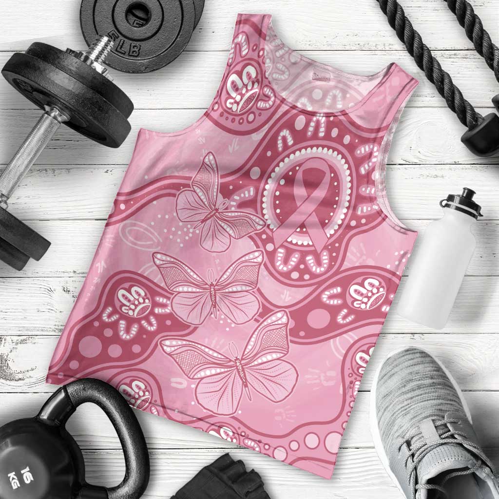 Australia Indigenous Men Tank Top Breast Cancer Pink Aboriginal Butterfly - Vibe Hoodie Shop
