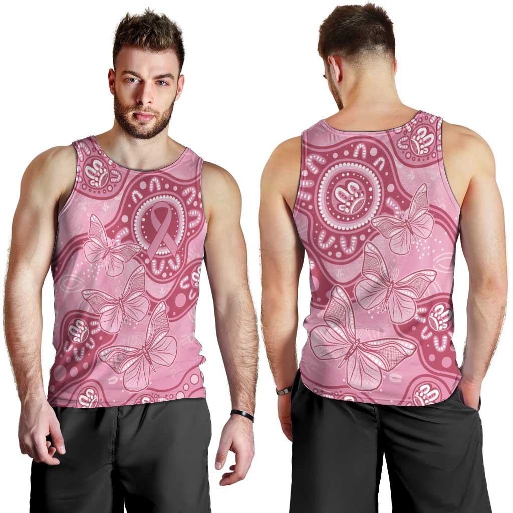Australia Indigenous Men Tank Top Breast Cancer Pink Aboriginal Butterfly - Vibe Hoodie Shop