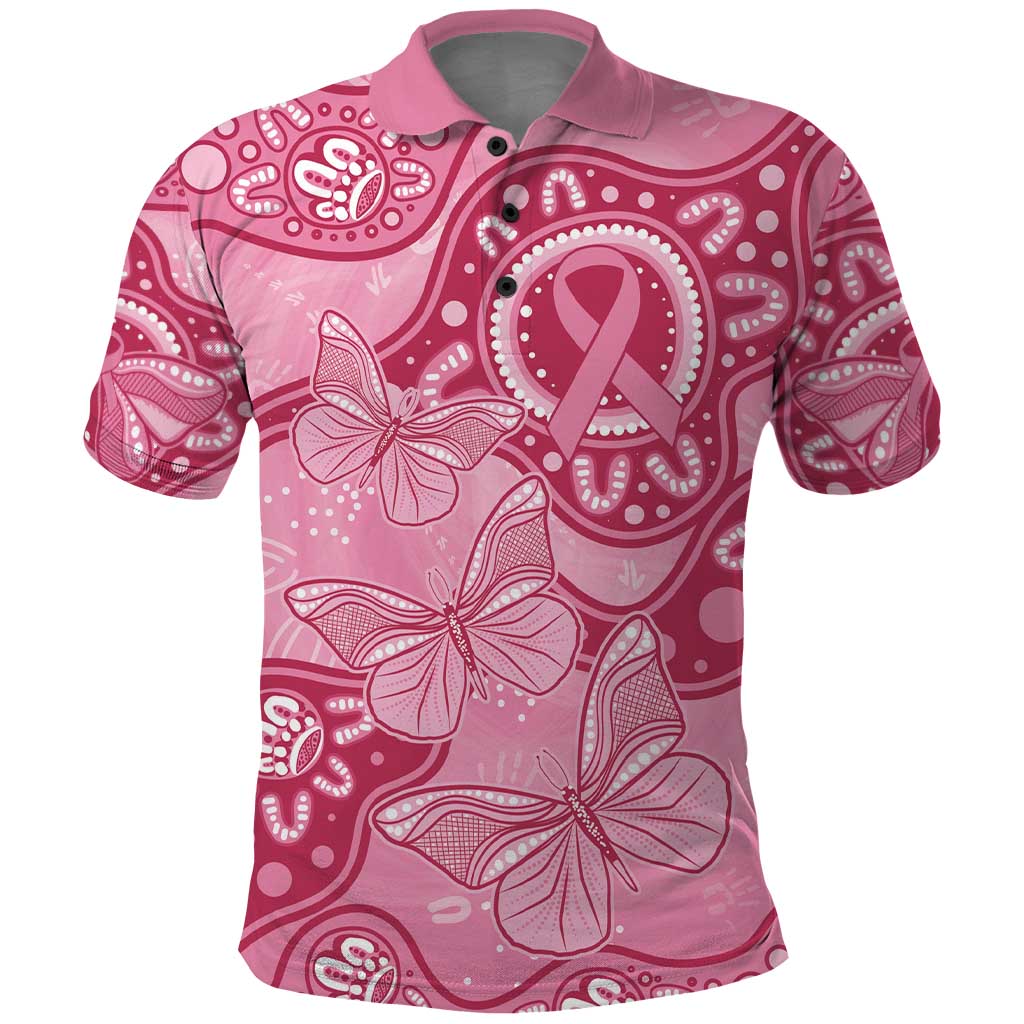 Australia Indigenous Polo Shirt Breast Cancer Pink Aboriginal Butterfly - Vibe Hoodie Shop