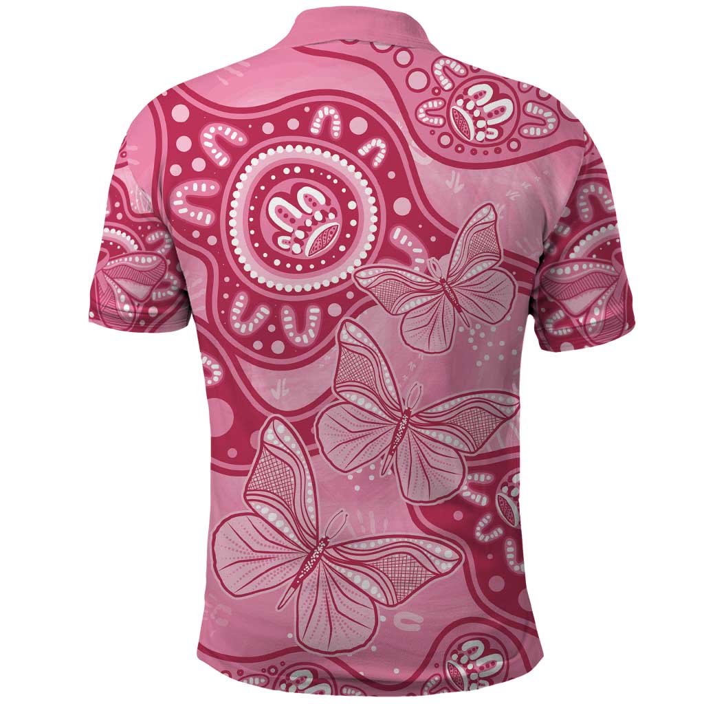 Australia Indigenous Polo Shirt Breast Cancer Pink Aboriginal Butterfly - Vibe Hoodie Shop