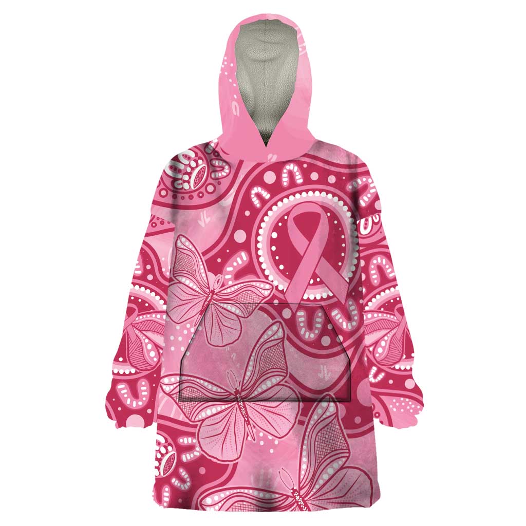 Australia Indigenous Wearable Blanket Hoodie Breast Cancer Pink Aboriginal Butterfly - Vibe Hoodie Shop