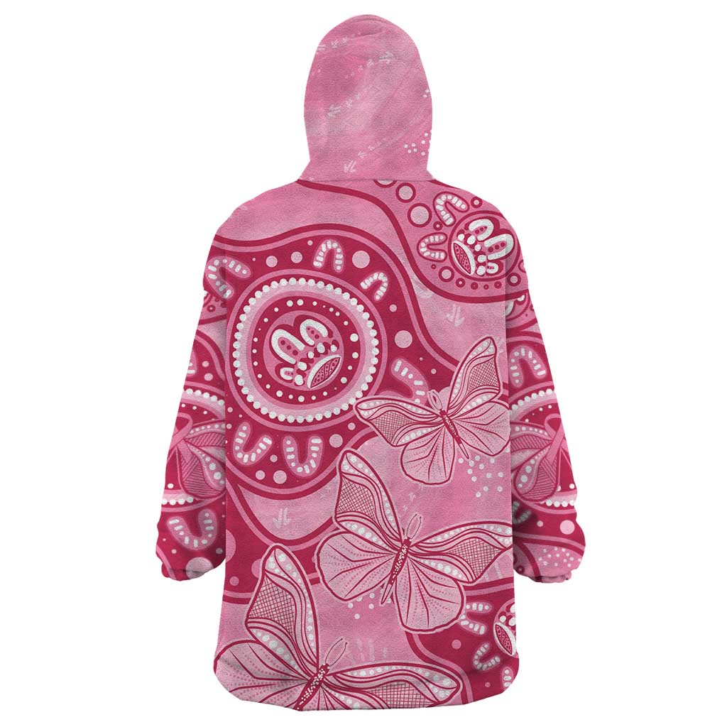 Australia Indigenous Wearable Blanket Hoodie Breast Cancer Pink Aboriginal Butterfly - Vibe Hoodie Shop