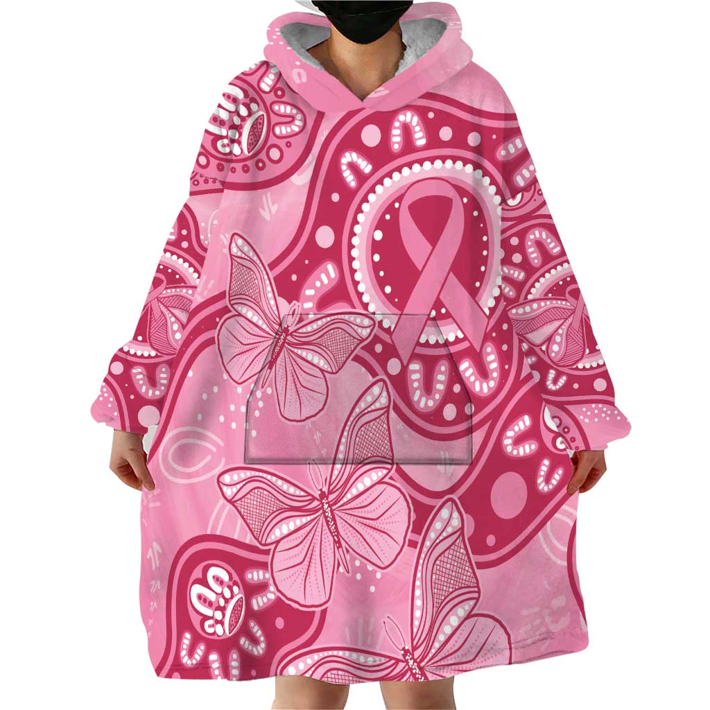 Australia Indigenous Wearable Blanket Hoodie Breast Cancer Pink Aboriginal Butterfly - Vibe Hoodie Shop