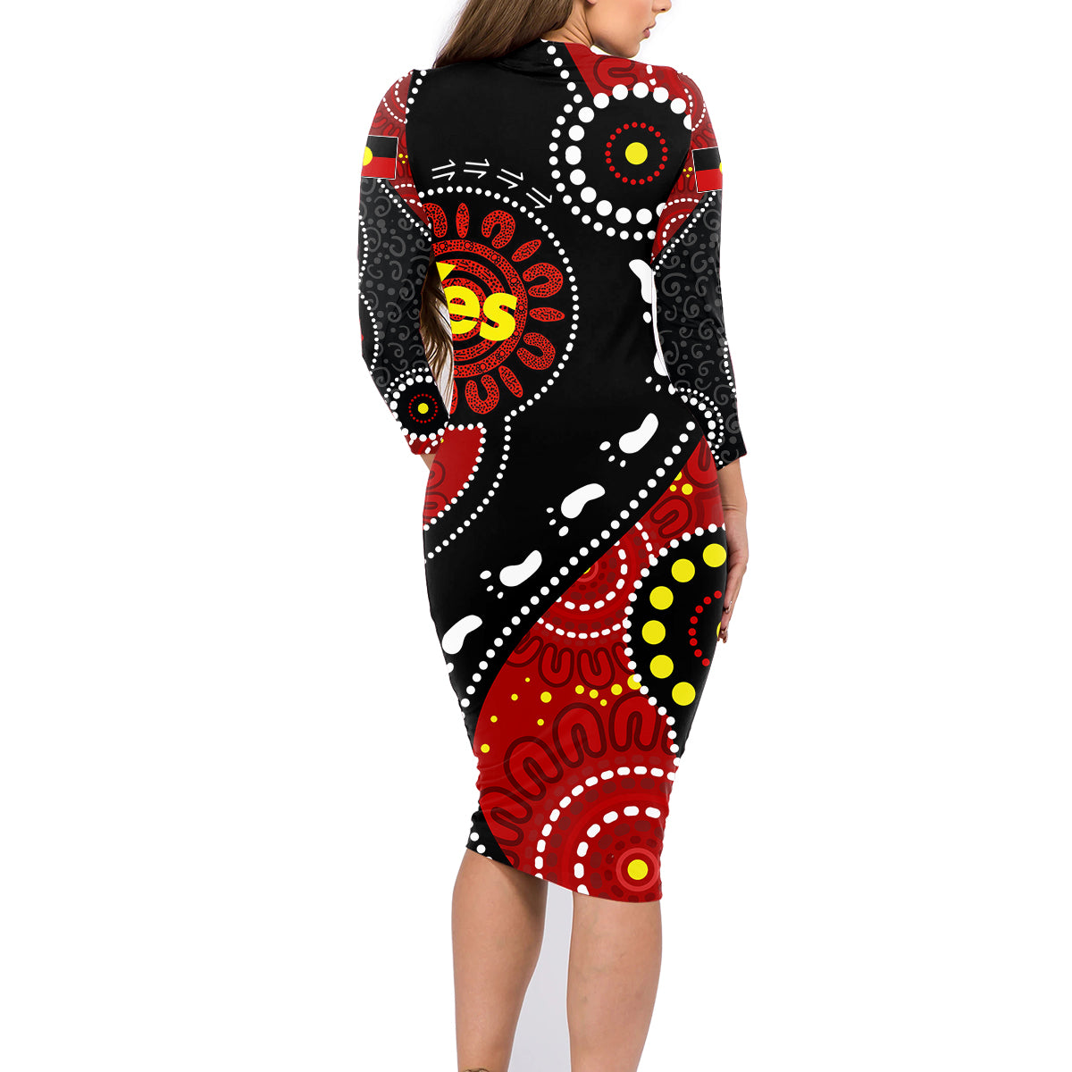 australia-indigenous-family-matching-long-sleeve-bodycon-dress-and-hawaiian-shirt-vote-yes-aboriginal-flag-color