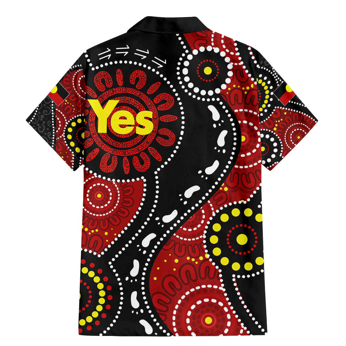 australia-indigenous-family-matching-mermaid-dress-and-hawaiian-shirt-vote-yes-aboriginal-flag-color