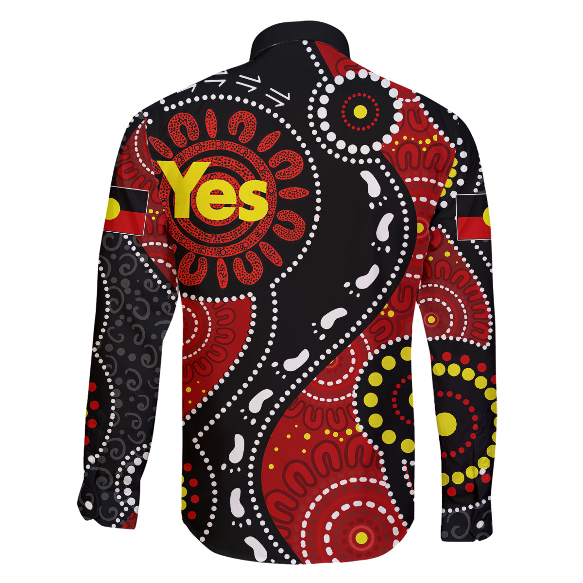 australia-indigenous-family-matching-off-shoulder-short-dress-and-hawaiian-shirt-vote-yes-aboriginal-flag-color