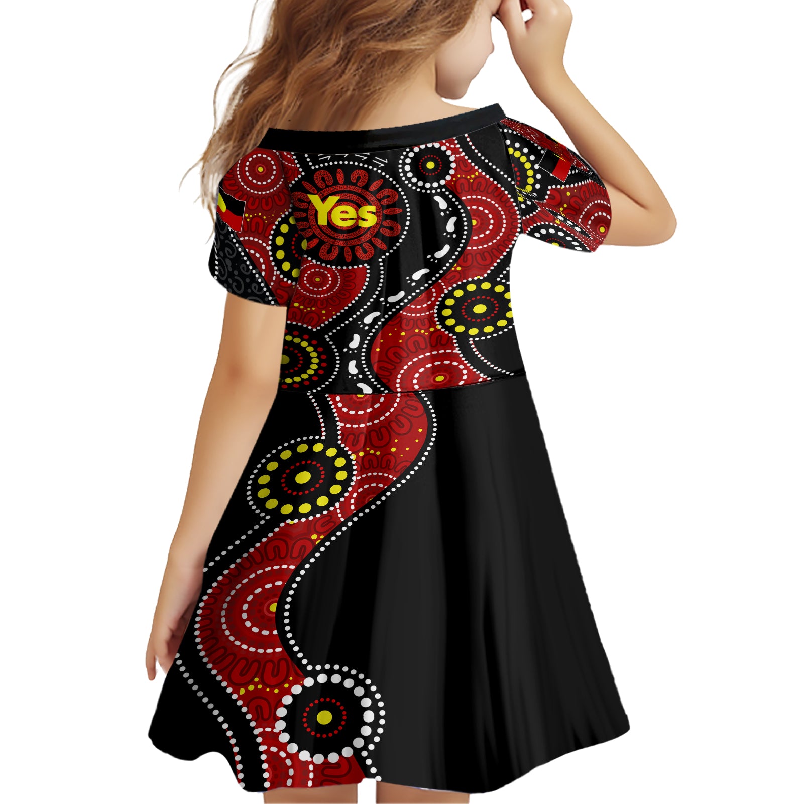 australia-indigenous-family-matching-short-sleeve-bodycon-dress-and-hawaiian-shirt-vote-yes-aboriginal-flag-color