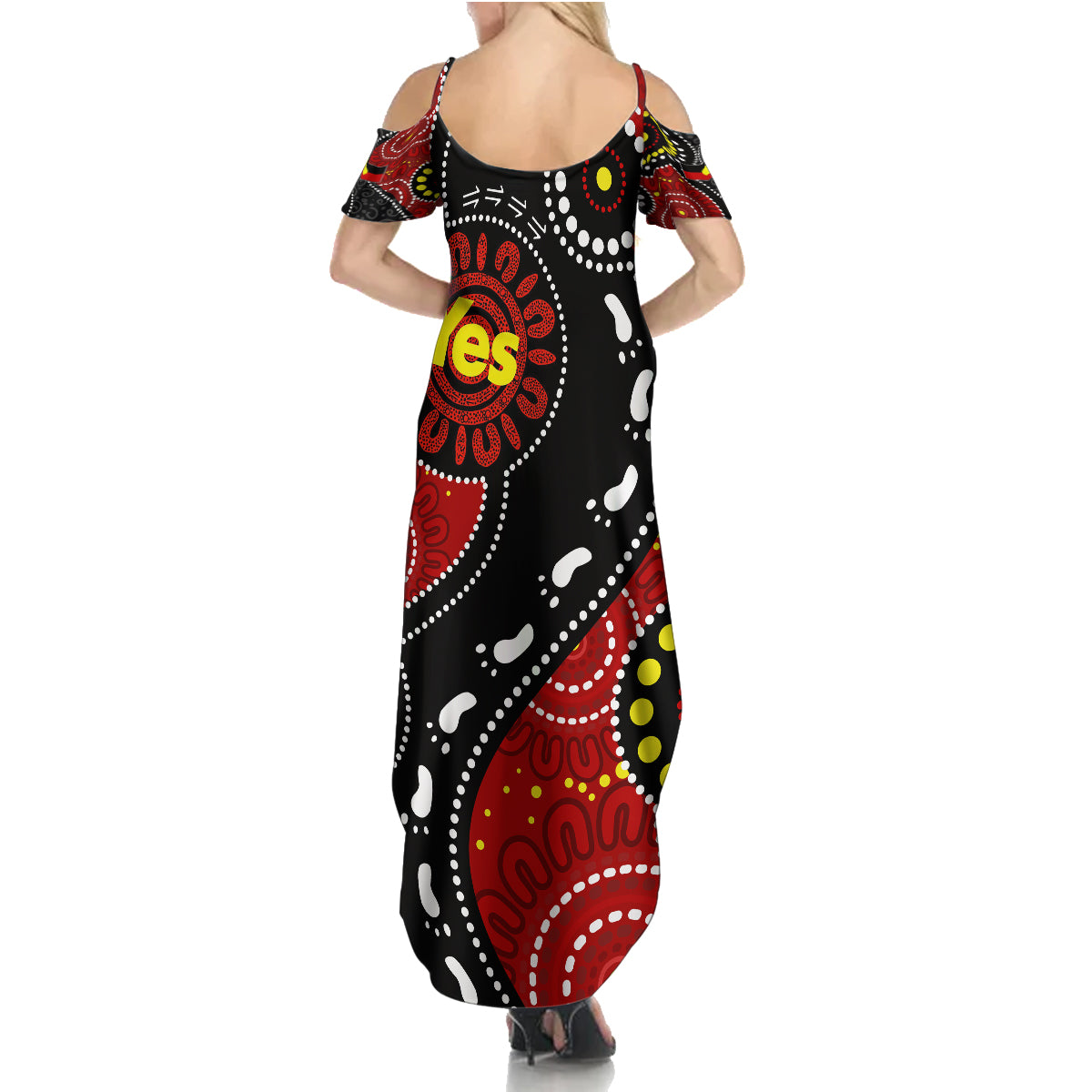 australia-indigenous-family-matching-summer-maxi-dress-and-hawaiian-shirt-vote-yes-aboriginal-flag-color