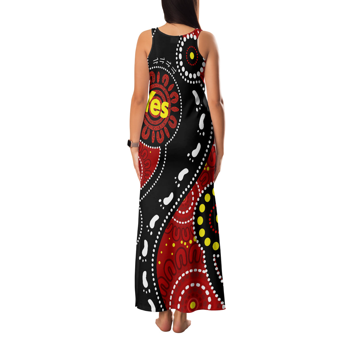 australia-indigenous-family-matching-tank-maxi-dress-and-hawaiian-shirt-vote-yes-aboriginal-flag-color