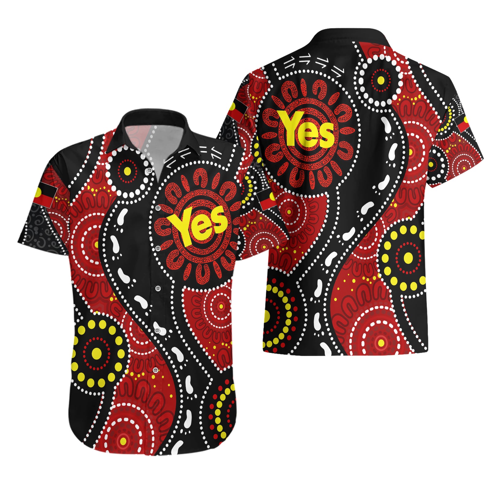 Australia Indigenous Hawaiian Shirt Vote Yes Aboriginal Flag Color - Vibe Hoodie Shop