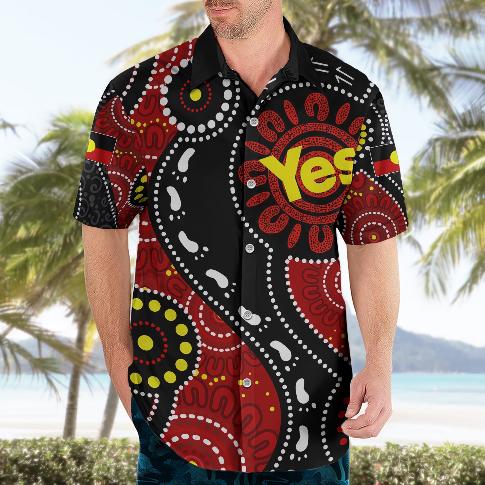Australia Indigenous Hawaiian Shirt Vote Yes Aboriginal Flag Color - Vibe Hoodie Shop