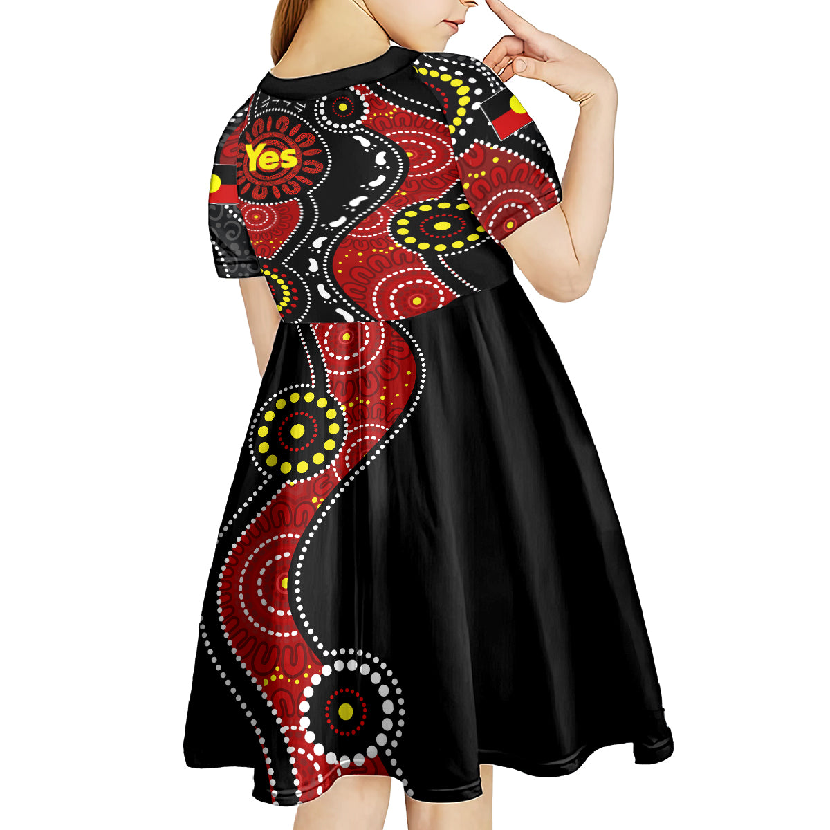 Australia Indigenous Kid Short Sleeve Dress Vote Yes Aboriginal Flag Color - Vibe Hoodie Shop