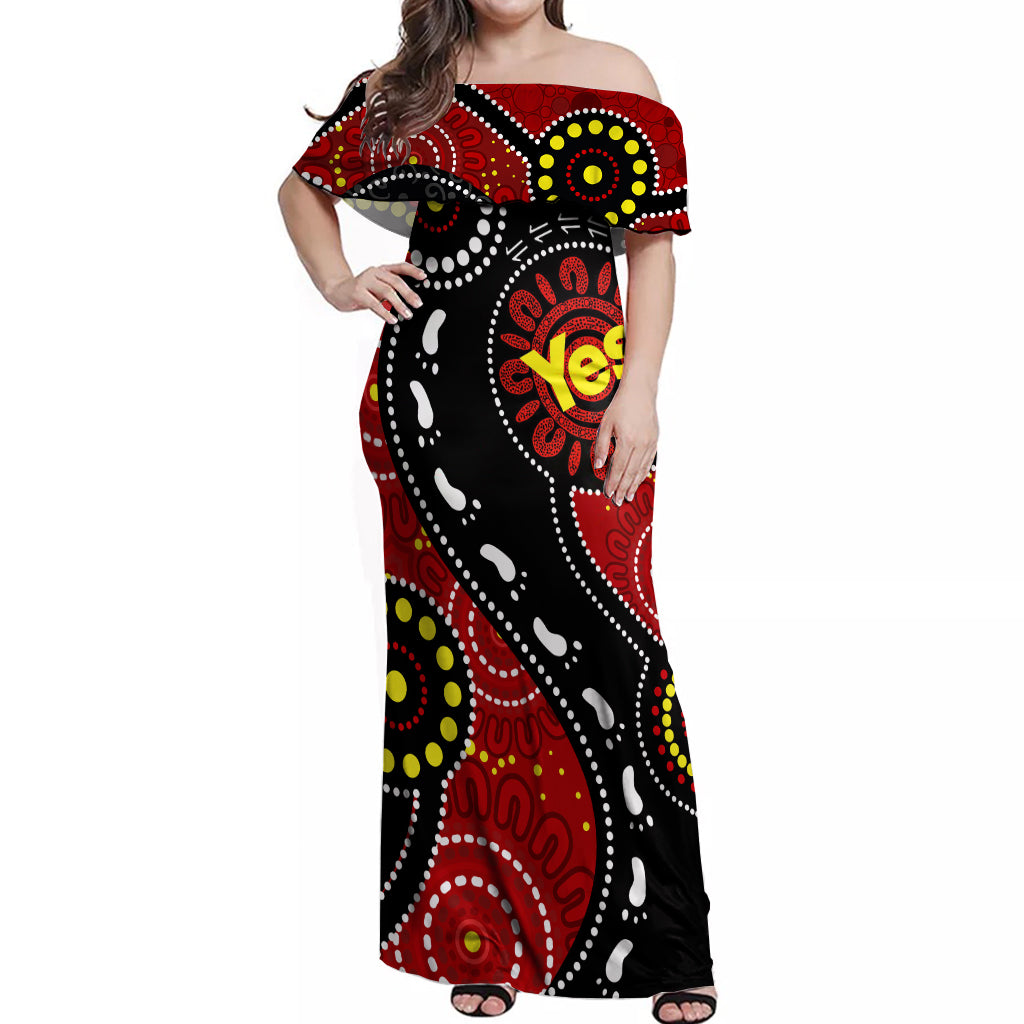 australia-indigenous-off-shoulder-maxi-dress-vote-yes-aboriginal-flag-color