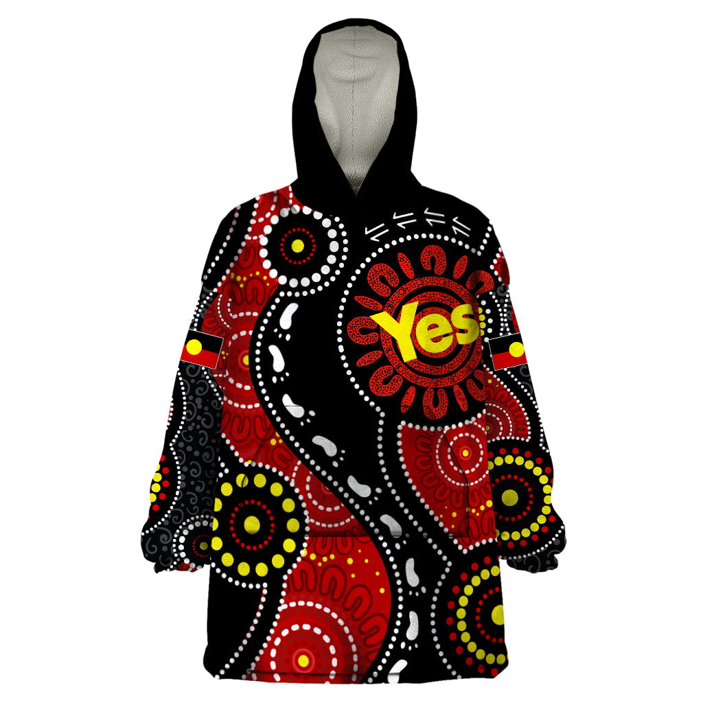 Australia Indigenous Wearable Blanket Hoodie Vote Yes Aboriginal Flag Color - Vibe Hoodie Shop