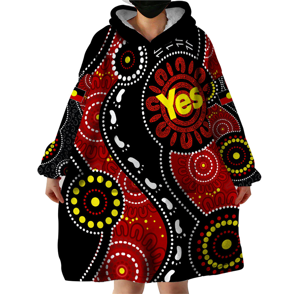 Australia Indigenous Wearable Blanket Hoodie Vote Yes Aboriginal Flag Color - Vibe Hoodie Shop