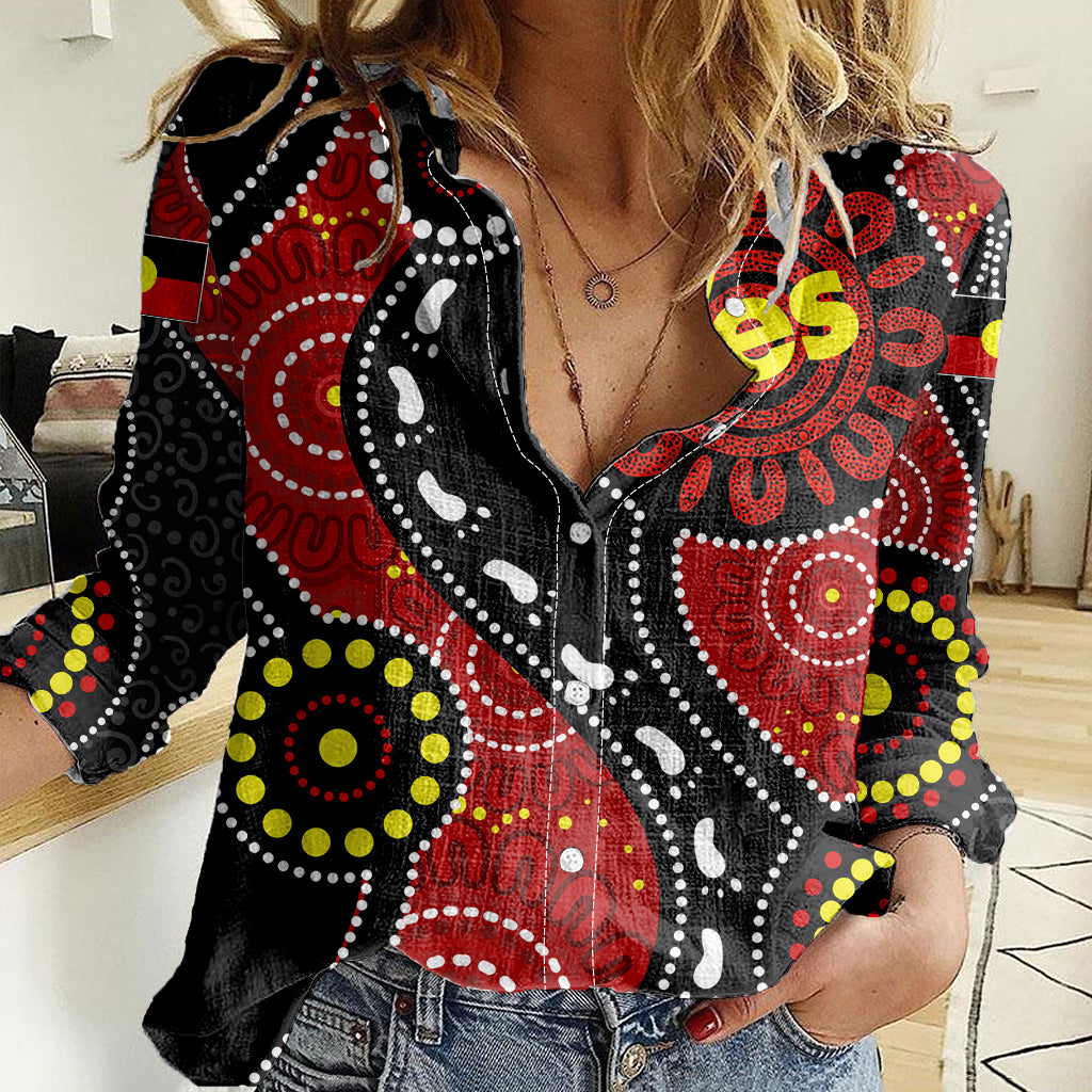 Australia Indigenous Women Casual Shirt Vote Yes Aboriginal Flag Color - Vibe Hoodie Shop