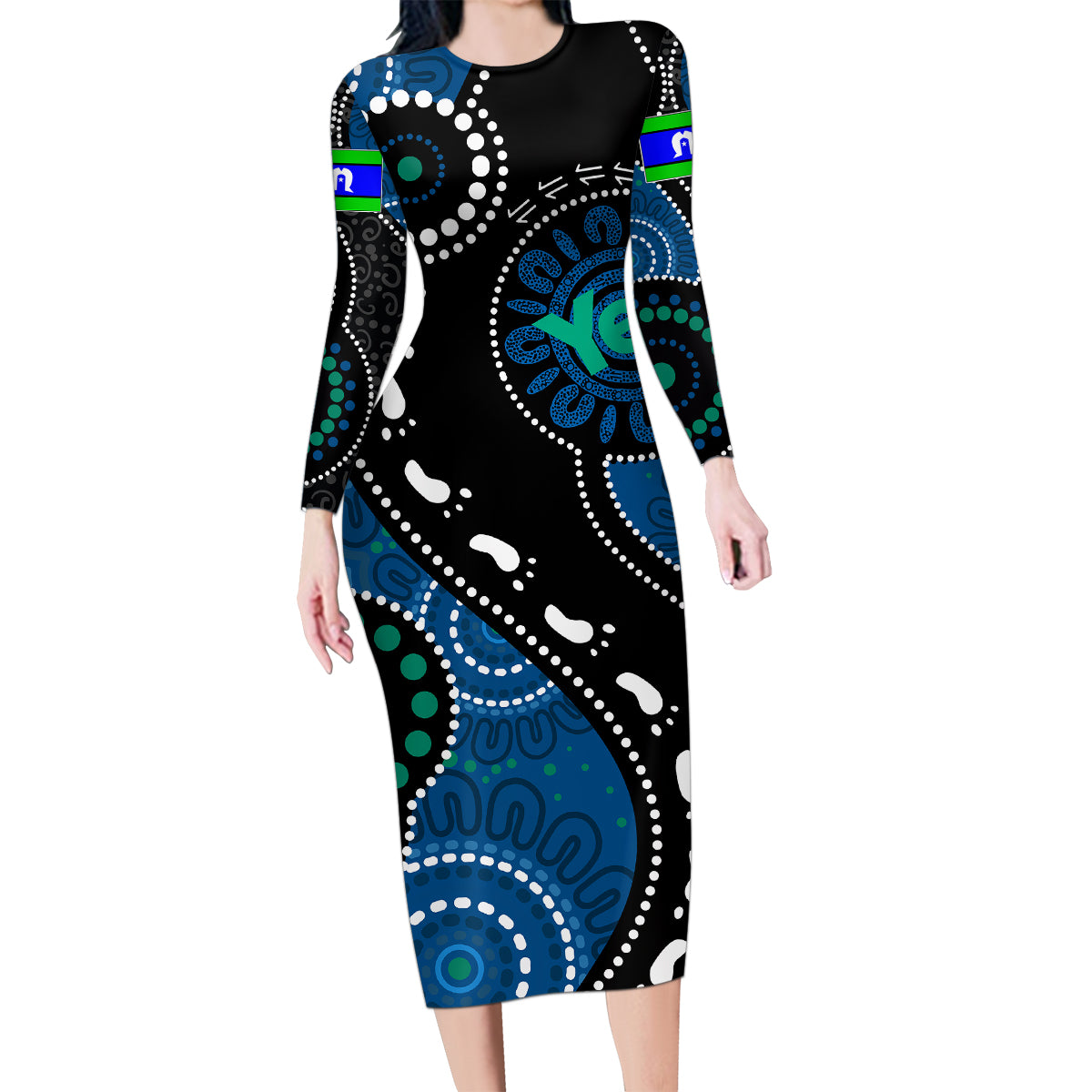 australia-indigenous-family-matching-long-sleeve-bodycon-dress-and-hawaiian-shirt-vote-yes-aboriginal-torres-strait