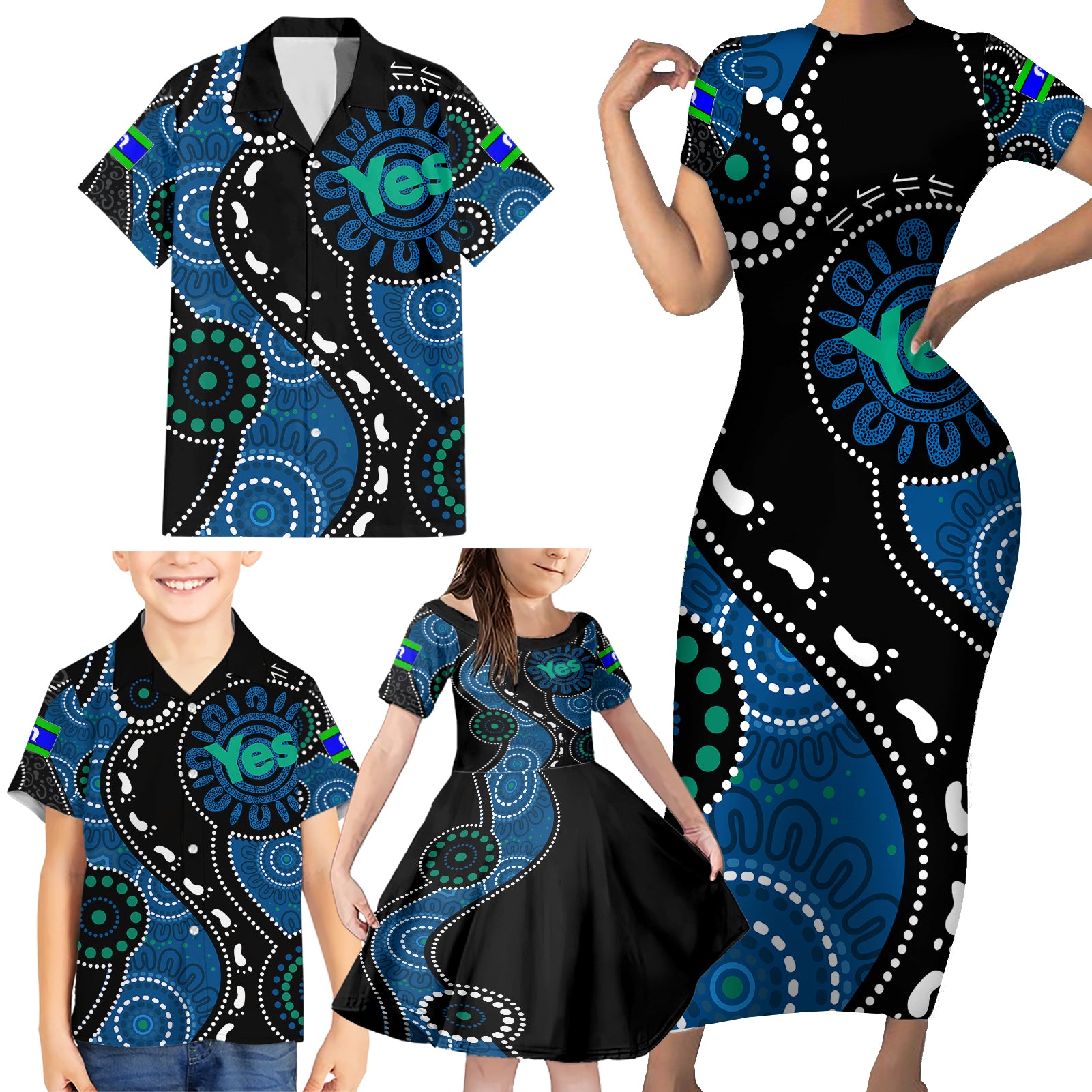 australia-indigenous-family-matching-short-sleeve-bodycon-dress-and-hawaiian-shirt-vote-yes-aboriginal-torres-strait