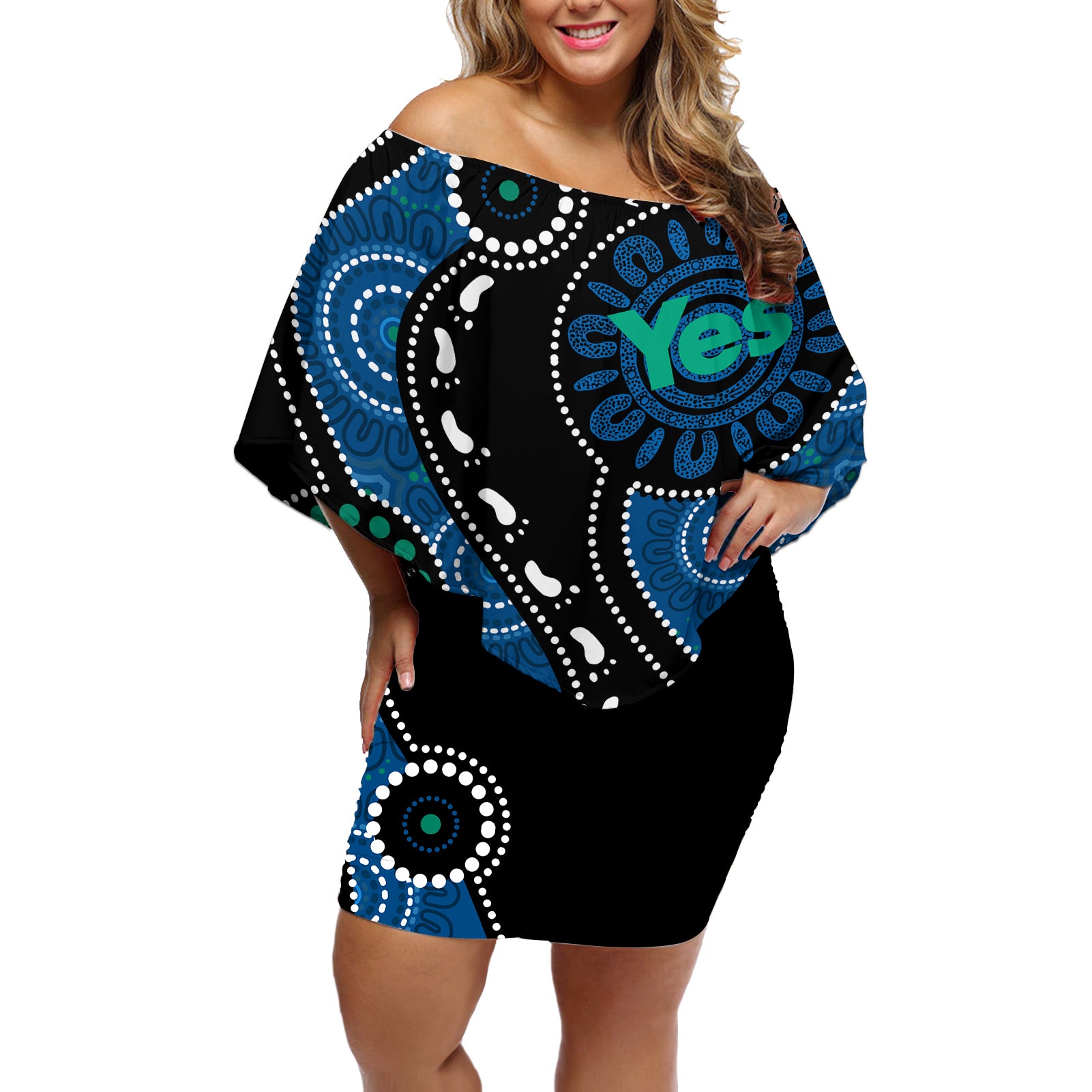 australia-indigenous-off-shoulder-short-dress-vote-yes-aboriginal-torres-strait