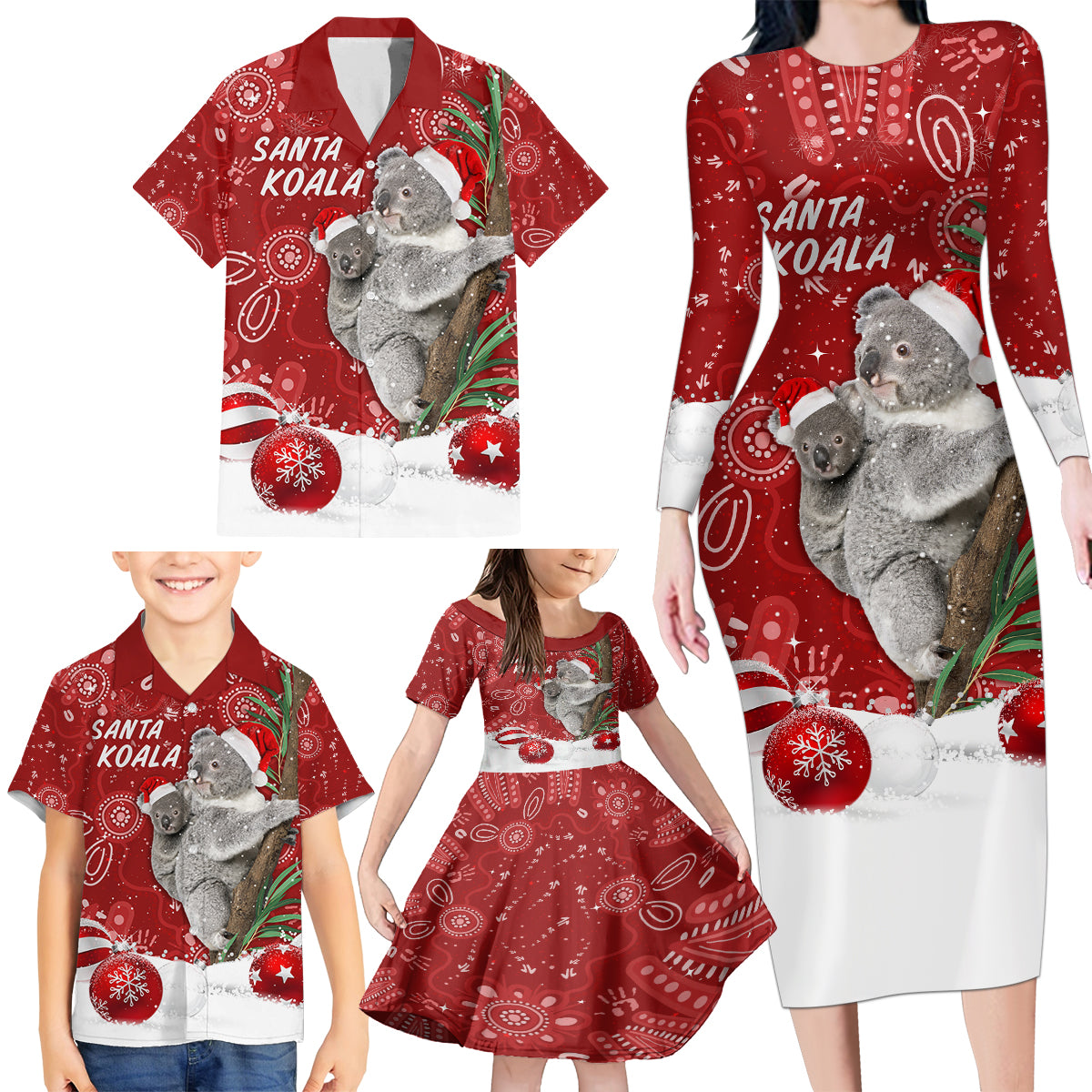 australia-christmas-aboriginal-family-matching-long-sleeve-bodycon-dress-and-hawaiian-shirt-santa-koala-ver01