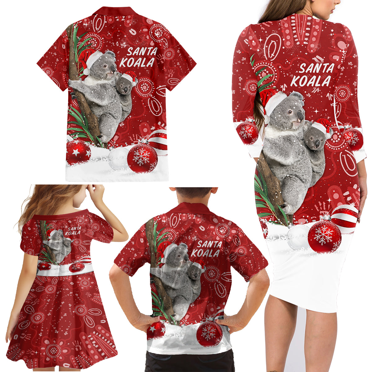 australia-christmas-aboriginal-family-matching-long-sleeve-bodycon-dress-and-hawaiian-shirt-santa-koala-ver01