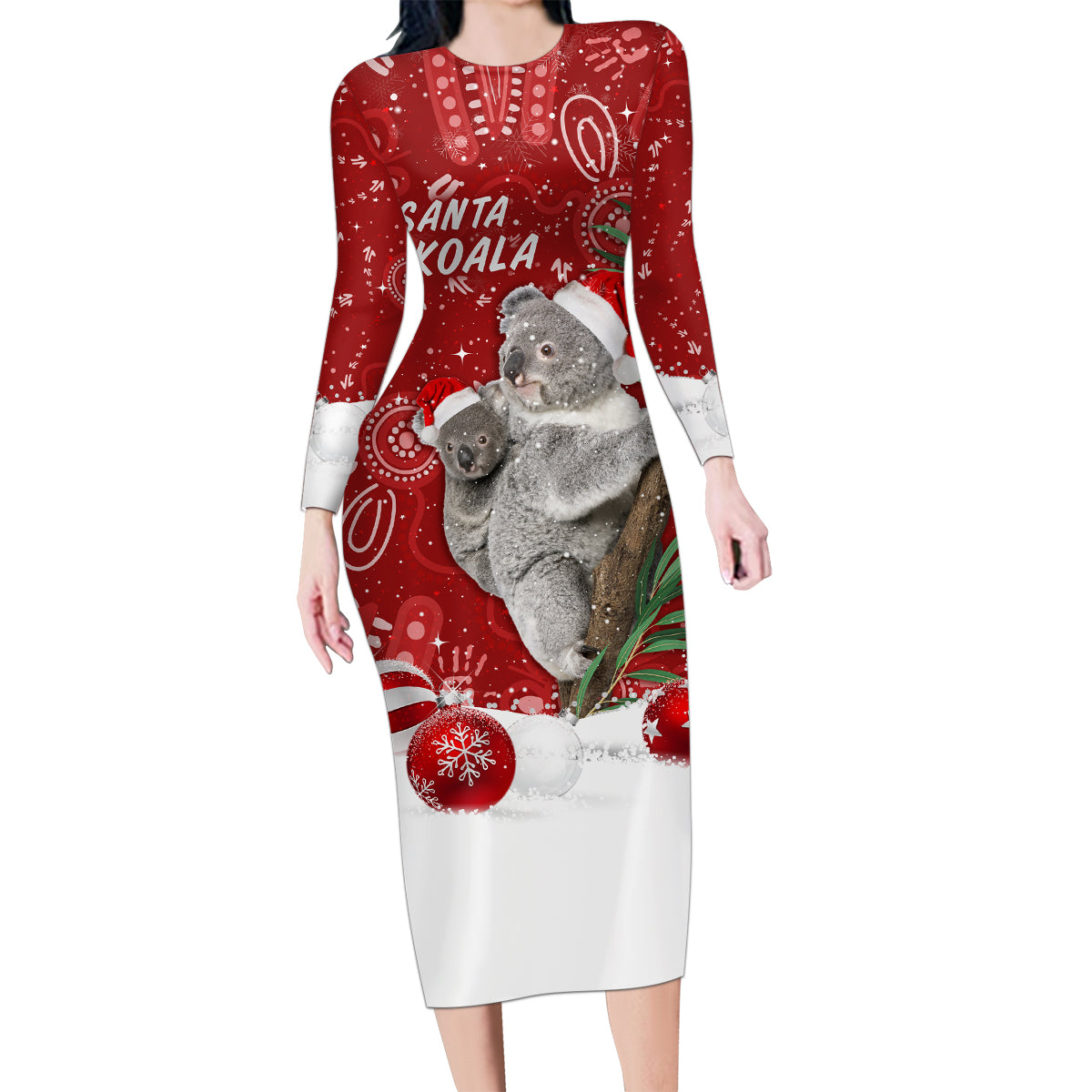 australia-christmas-aboriginal-family-matching-long-sleeve-bodycon-dress-and-hawaiian-shirt-santa-koala-ver01