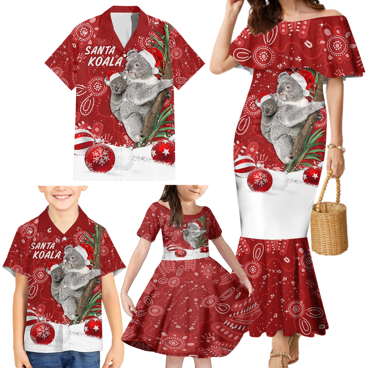 australia-christmas-aboriginal-family-matching-mermaid-dress-and-hawaiian-shirt-santa-koala-ver01