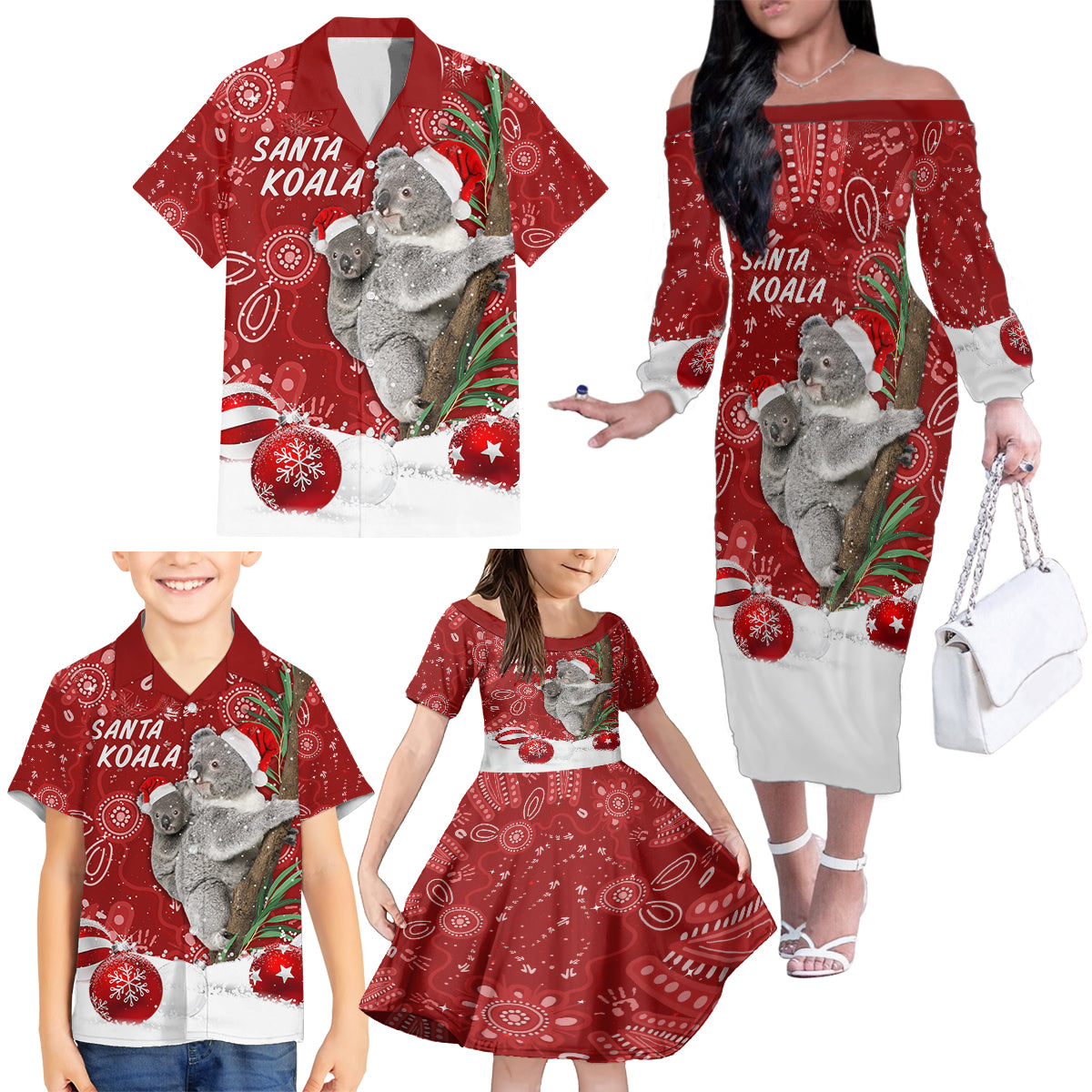 australia-christmas-aboriginal-family-matching-off-shoulder-long-sleeve-dress-and-hawaiian-shirt-santa-koala-ver01