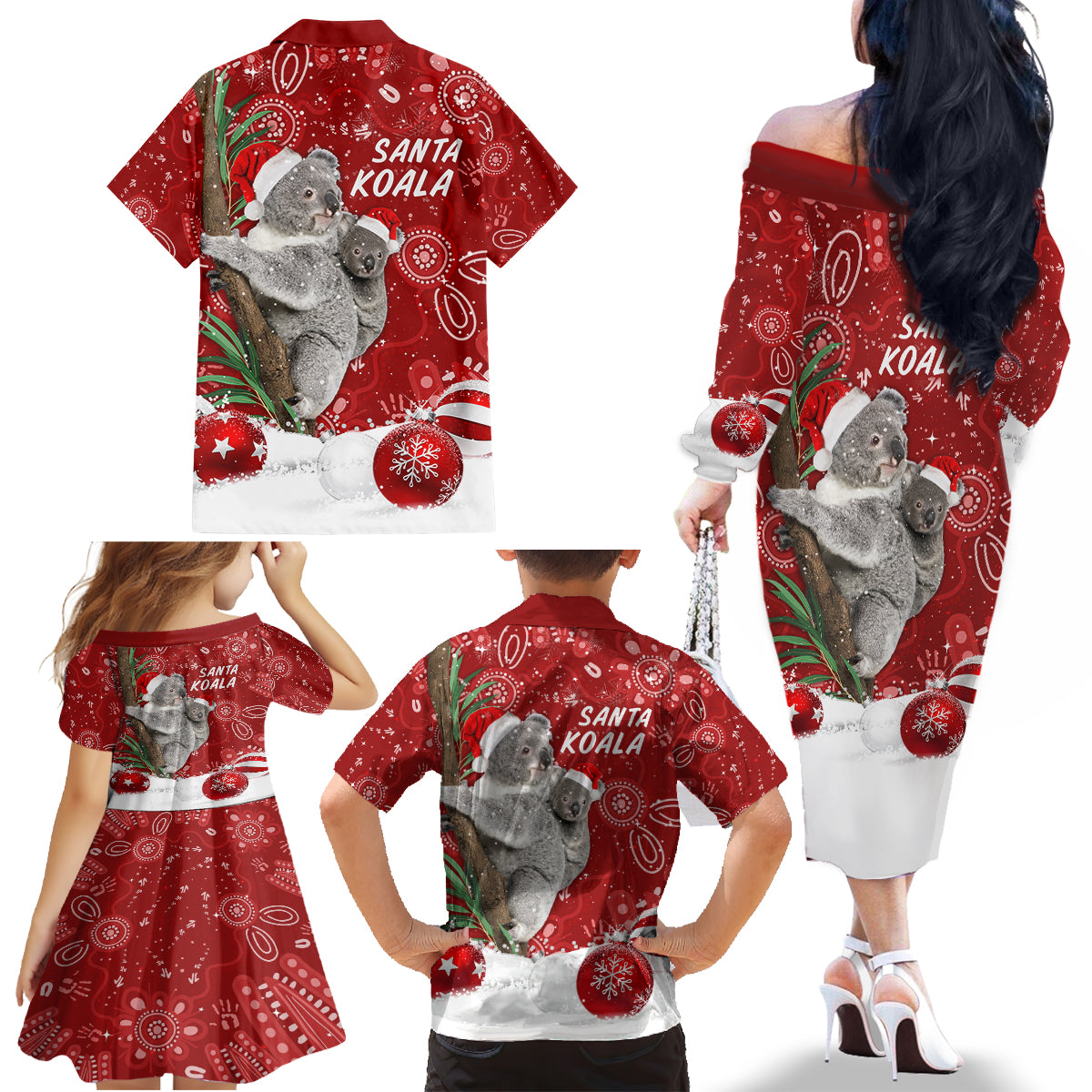 australia-christmas-aboriginal-family-matching-off-shoulder-long-sleeve-dress-and-hawaiian-shirt-santa-koala-ver01