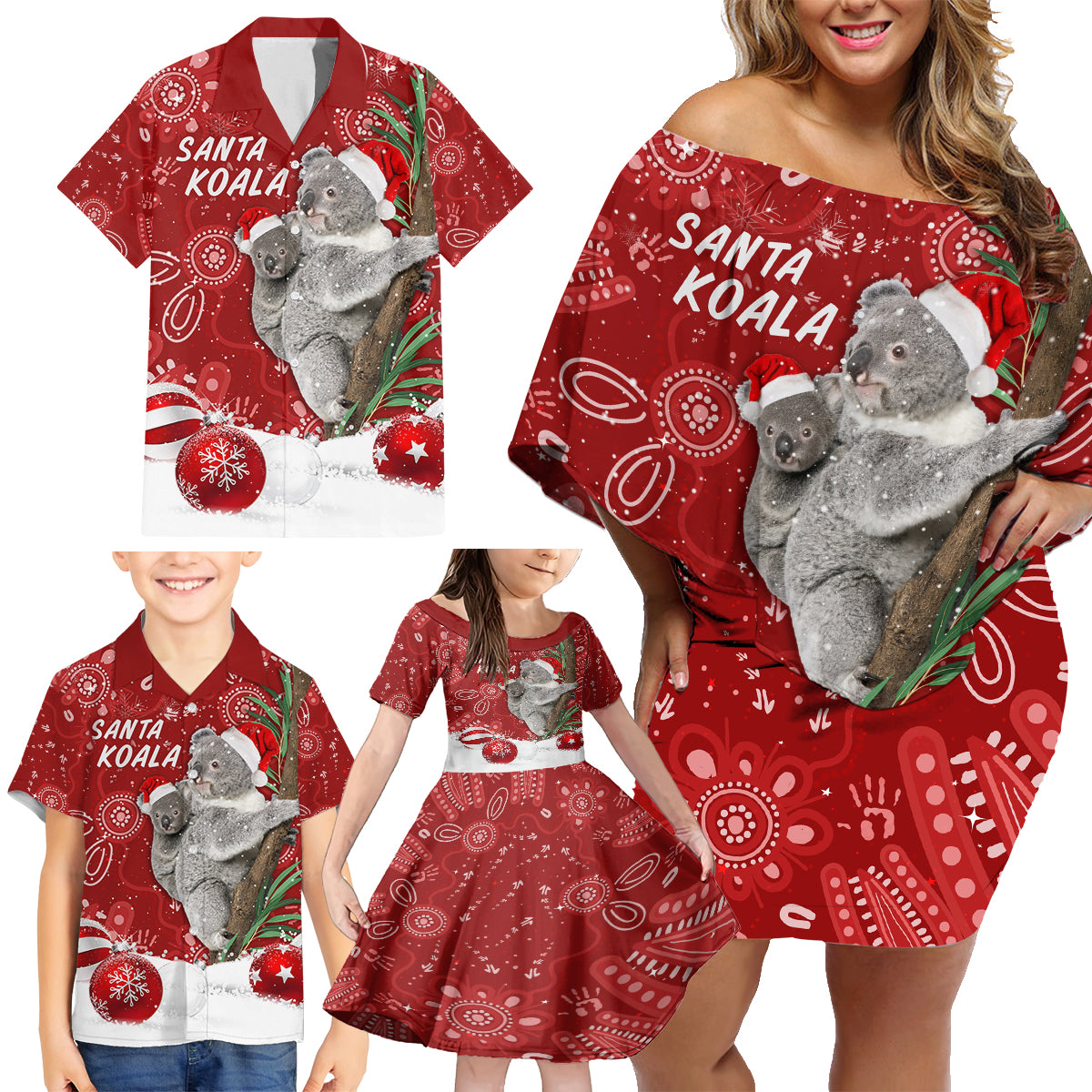 australia-christmas-aboriginal-family-matching-off-shoulder-short-dress-and-hawaiian-shirt-santa-koala-ver01