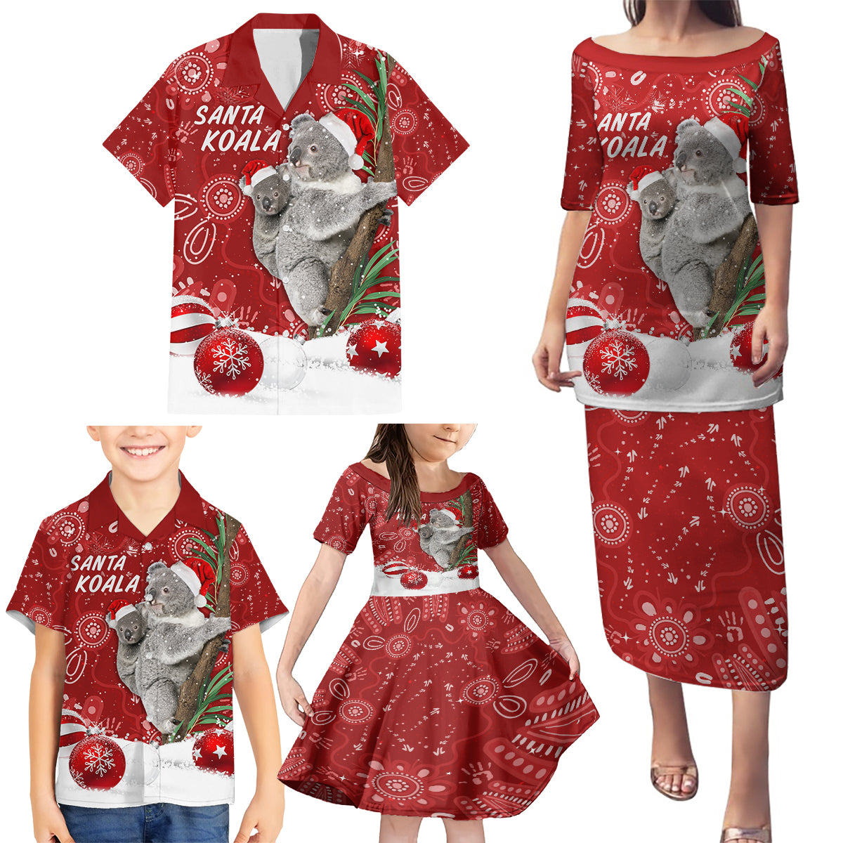 australia-christmas-aboriginal-family-matching-puletasi-dress-and-hawaiian-shirt-santa-koala-ver01