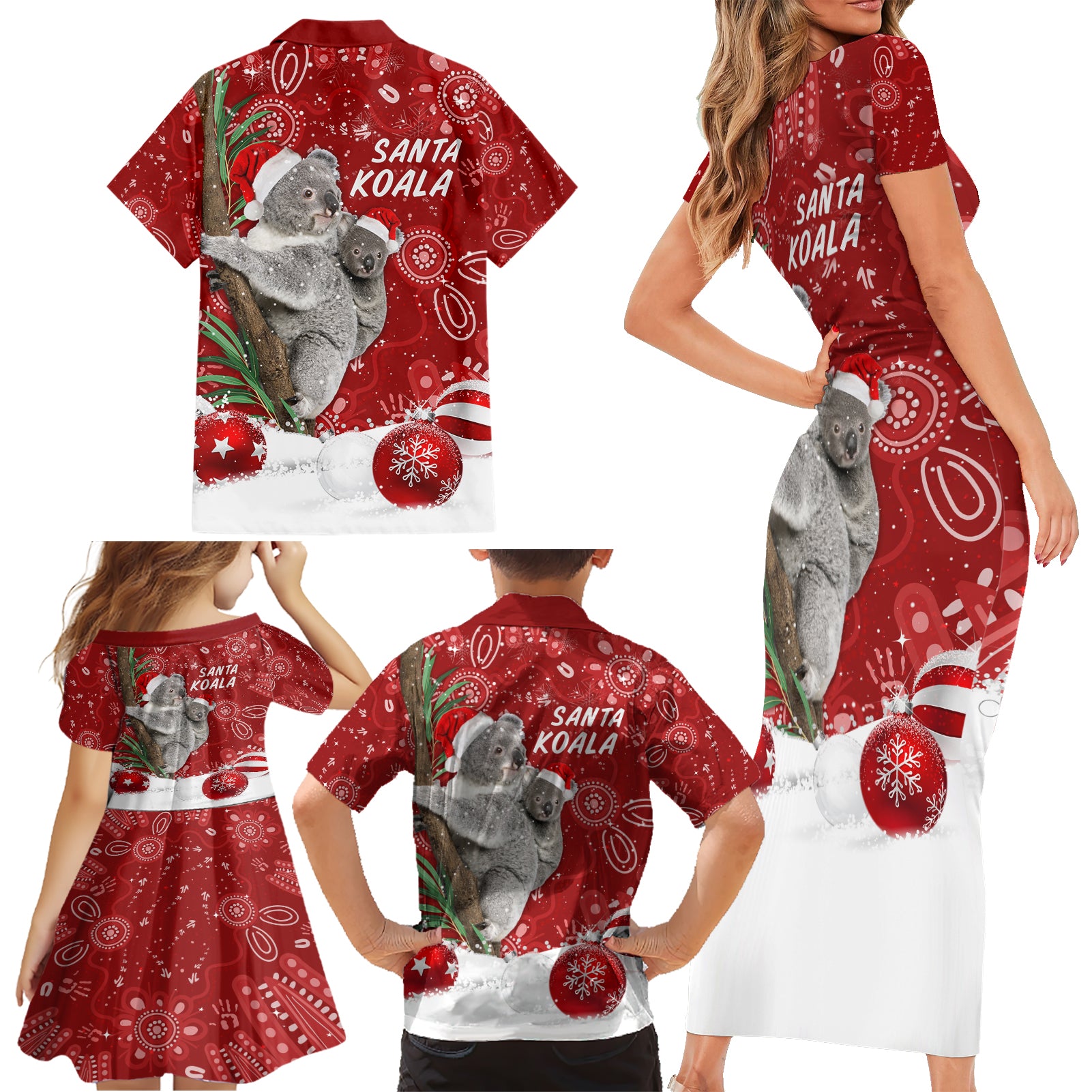 australia-christmas-aboriginal-family-matching-short-sleeve-bodycon-dress-and-hawaiian-shirt-santa-koala-ver01