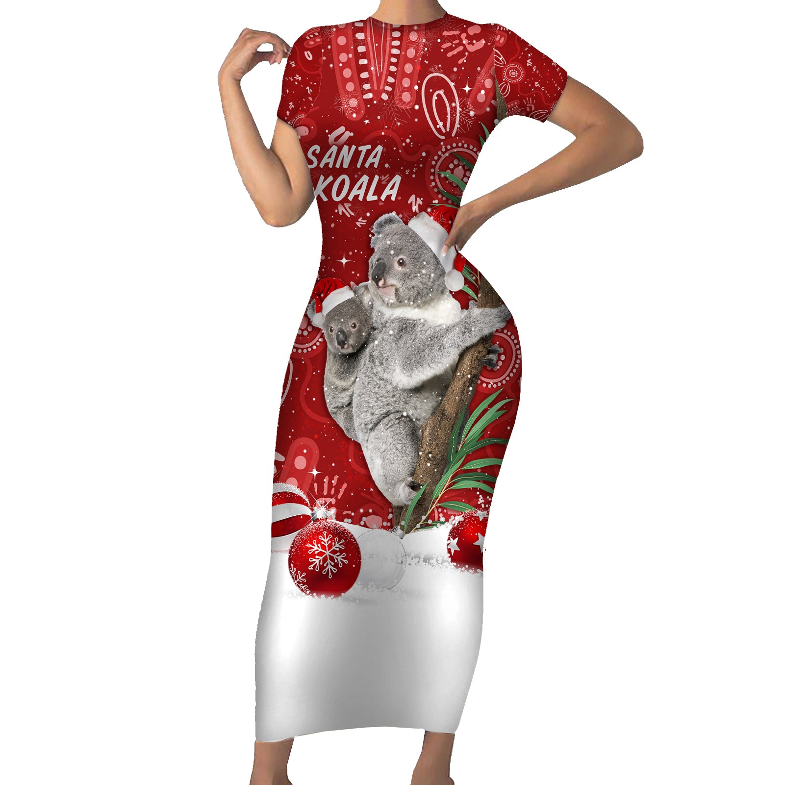 australia-christmas-aboriginal-family-matching-short-sleeve-bodycon-dress-and-hawaiian-shirt-santa-koala-ver01