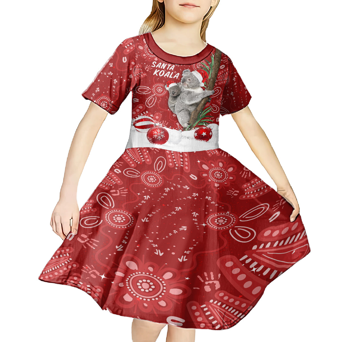 Australia Christmas Aboriginal Kid Short Sleeve Dress Santa Koala Ver01 - Vibe Hoodie Shop