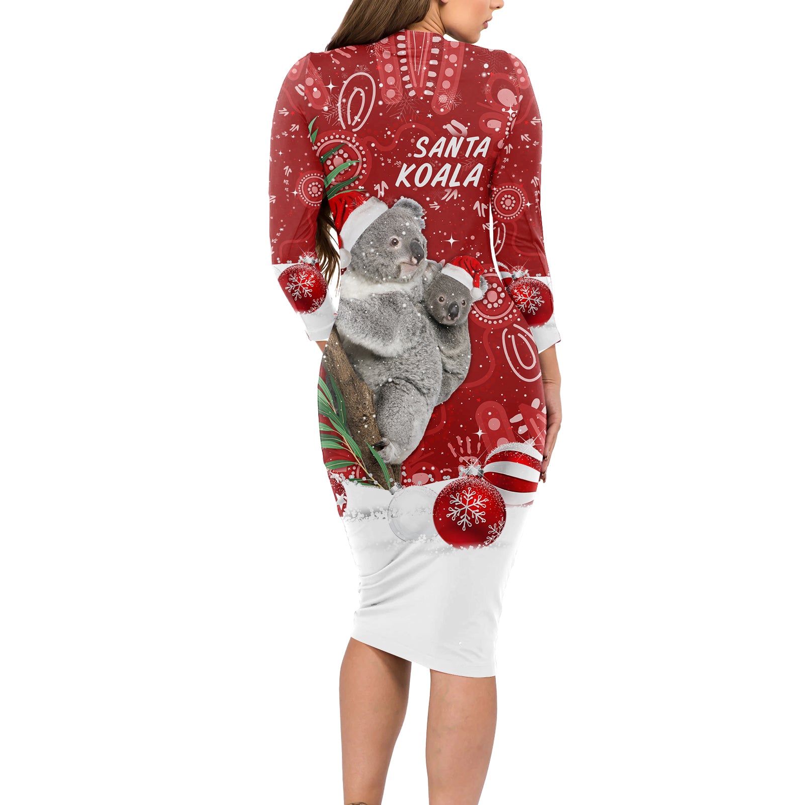 australia-christmas-aboriginal-long-sleeve-bodycon-dress-santa-koala-ver01