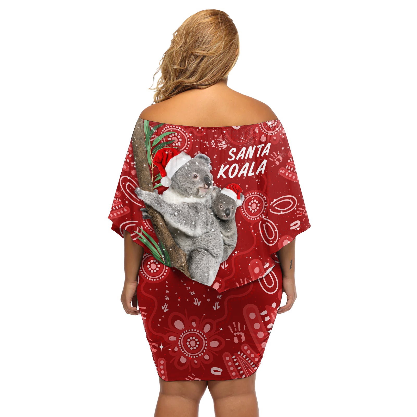 australia-christmas-aboriginal-off-shoulder-short-dress-santa-koala-ver01