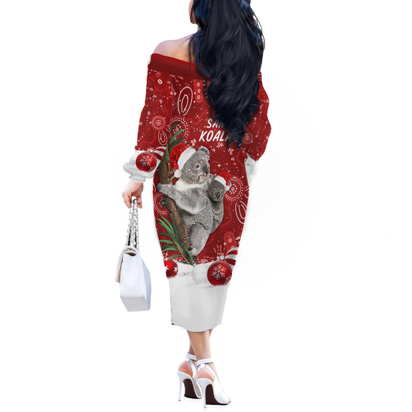 australia-christmas-aboriginal-off-the-shoulder-long-sleeve-dress-santa-koala-ver01