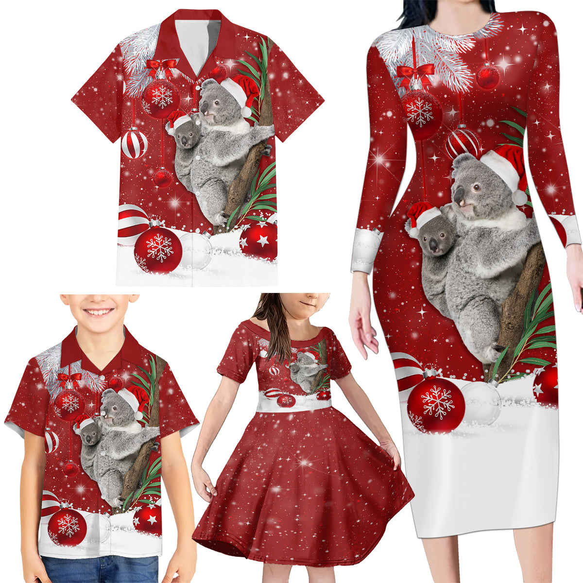 australia-christmas-family-matching-long-sleeve-bodycon-dress-and-hawaiian-shirt-santa-koala-ver02