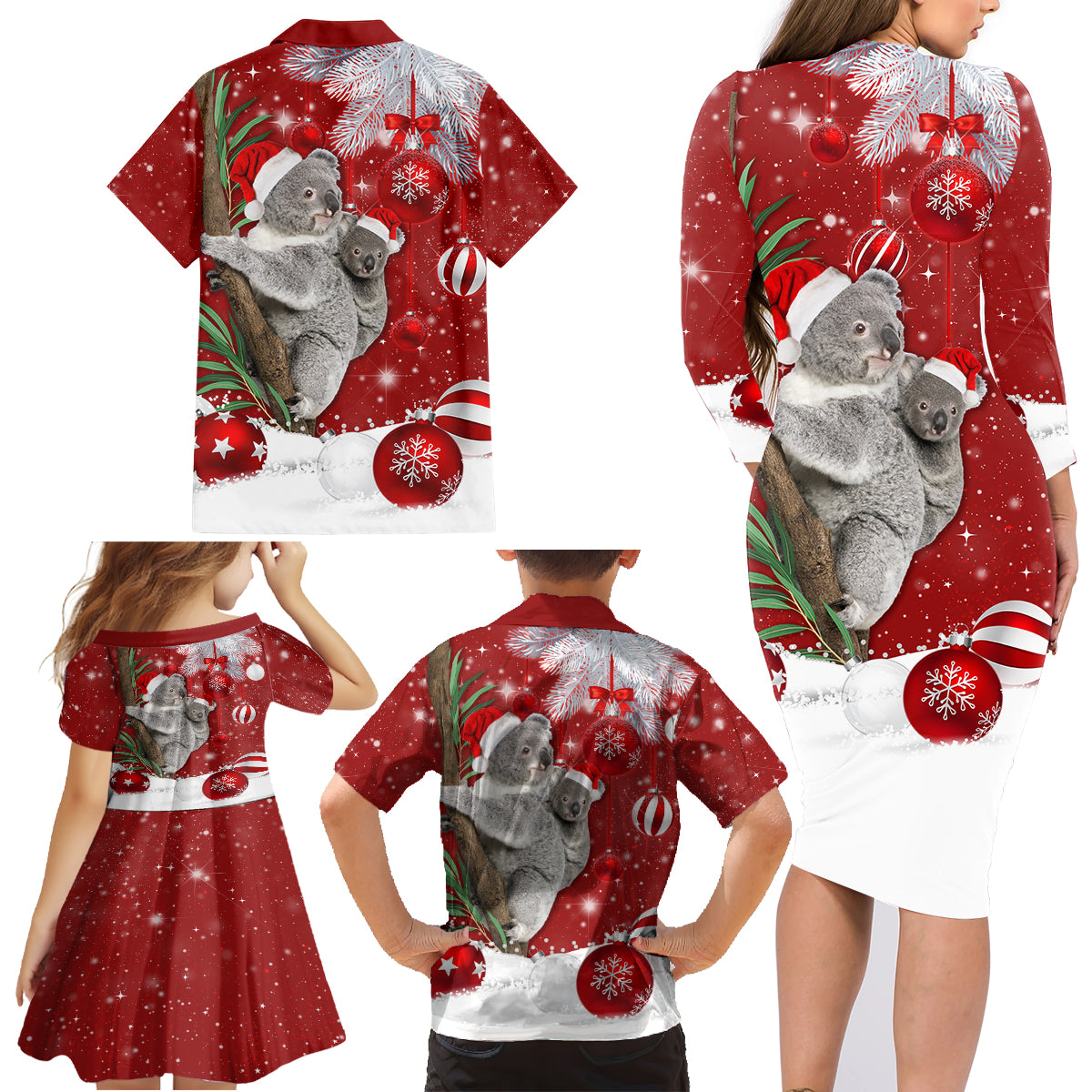 australia-christmas-family-matching-long-sleeve-bodycon-dress-and-hawaiian-shirt-santa-koala-ver02