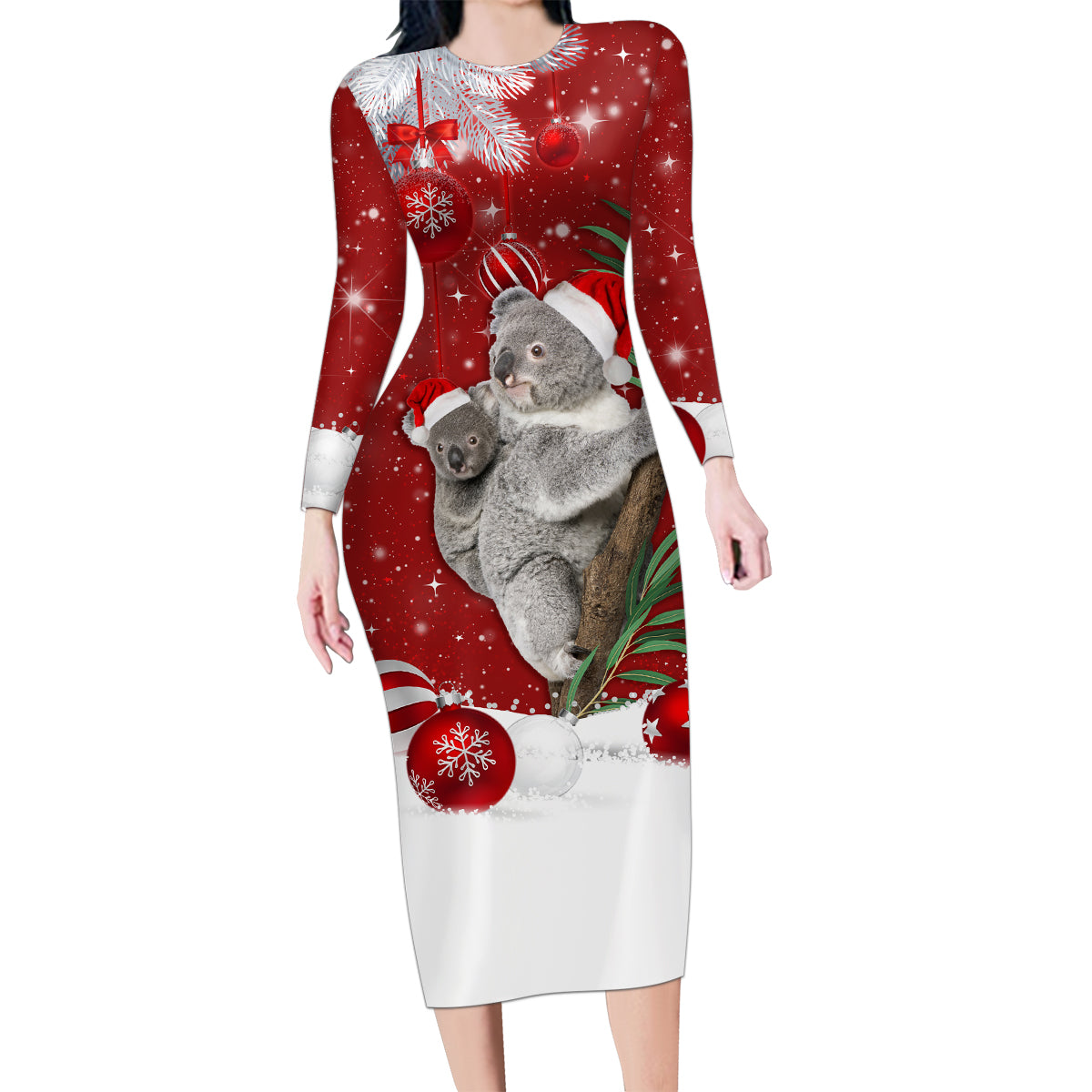 australia-christmas-family-matching-long-sleeve-bodycon-dress-and-hawaiian-shirt-santa-koala-ver02