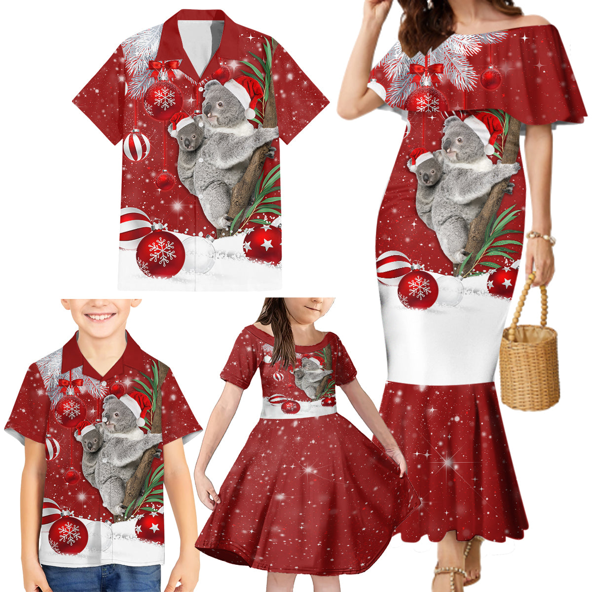 australia-christmas-family-matching-mermaid-dress-and-hawaiian-shirt-santa-koala-ver02