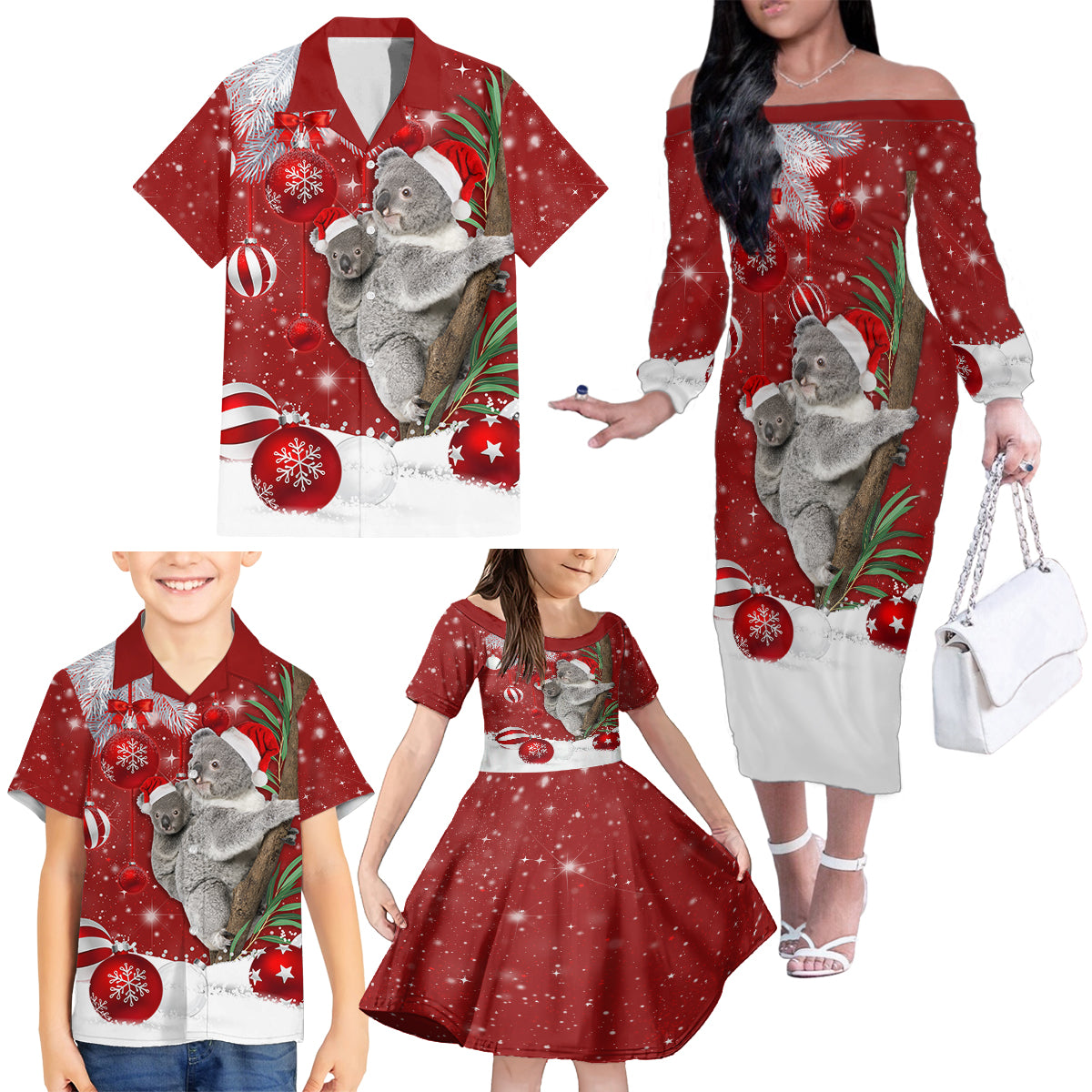 australia-christmas-family-matching-off-shoulder-long-sleeve-dress-and-hawaiian-shirt-santa-koala-ver02